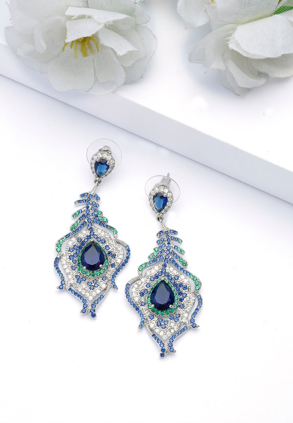 Dark Blue Peacock Feather Earrings