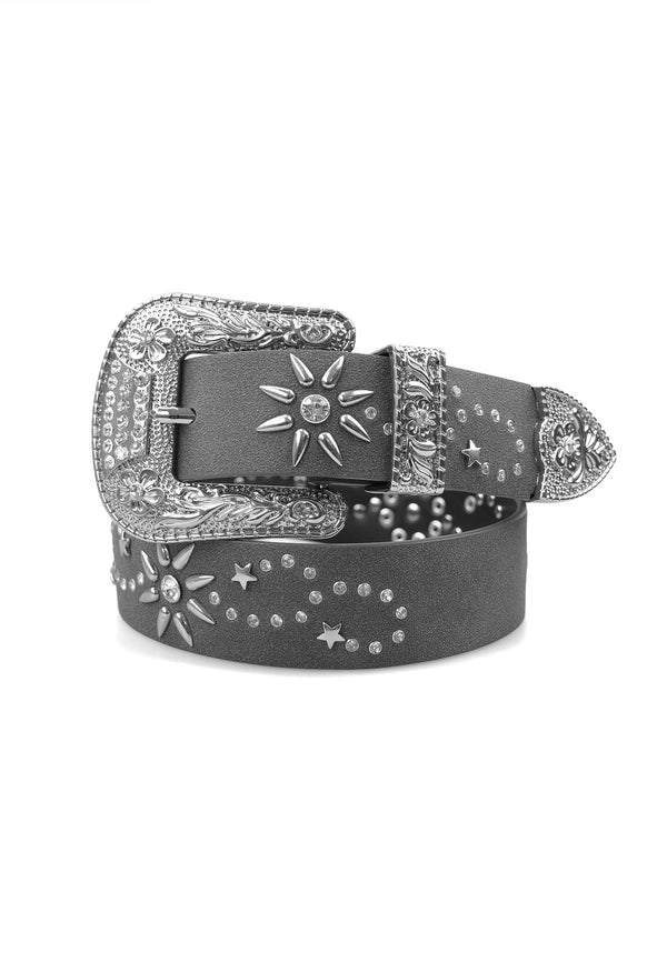 Zwarte Designer Riem met Gegraveerde Gesp